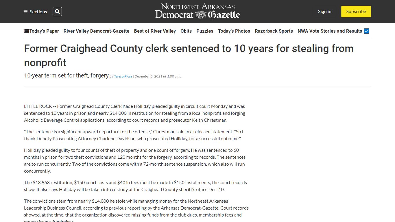 Former Craighead County clerk sentenced to 10 years for ...