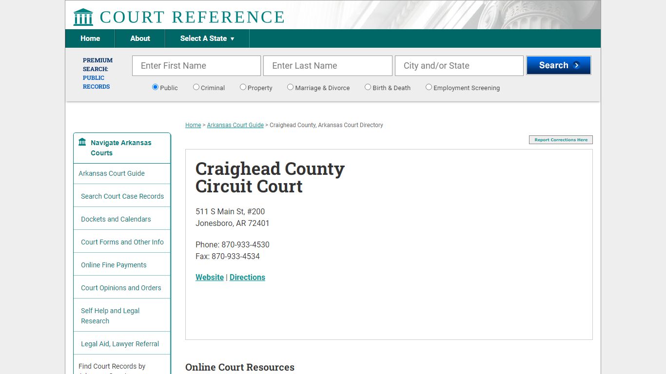 Craighead County Circuit Court - Court Records Directory